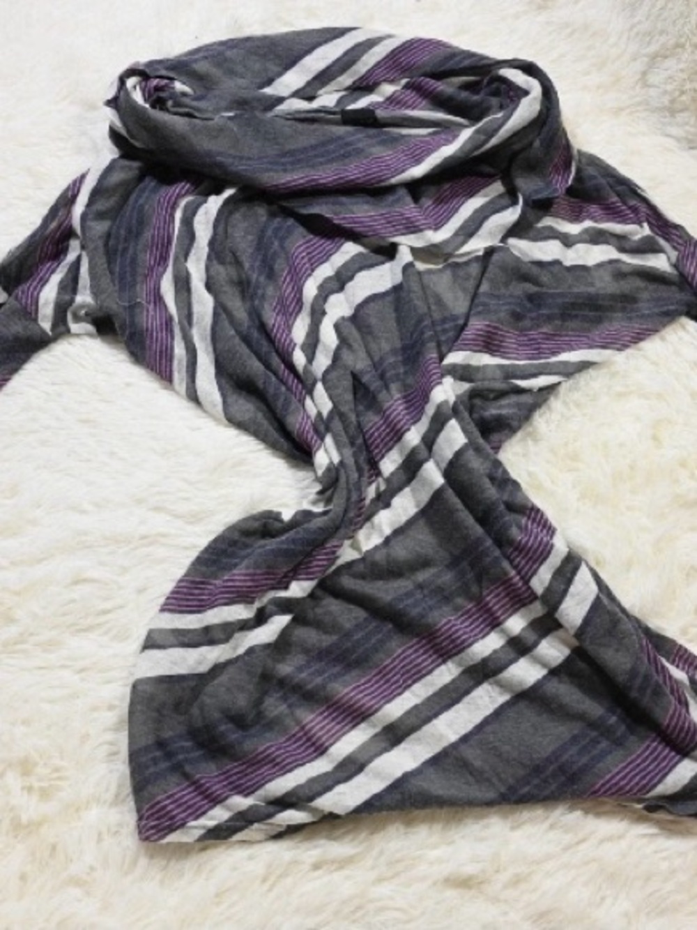Women's Long-Sleeve Striped Tee in Gray, Purple & White